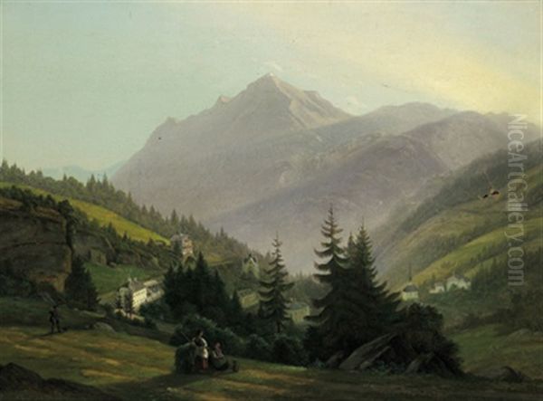 Landschaftsmotiv Mit Figurlicher Staffage Oil Painting by Emil Ludwig Lohr