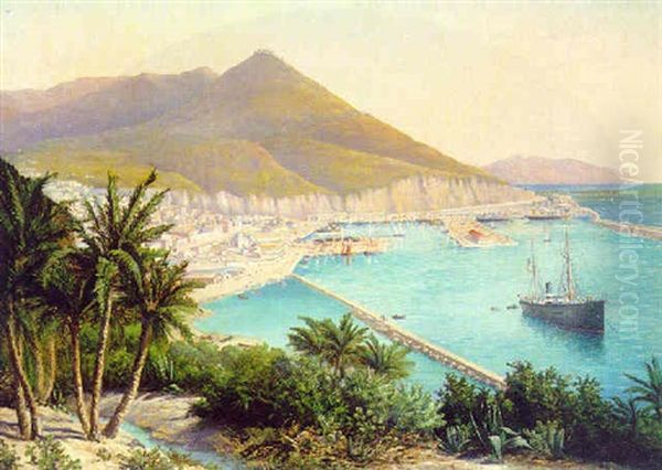 Shipping In A Italian Harbour Oil Painting by Emil Ludwig Lohr