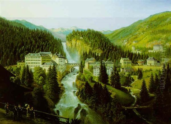 Ansicht Von Bad Gastein Mit Blick Auf Die Waldpromenade Oil Painting by Emil Ludwig Lohr