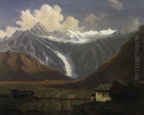 Hochalm Mit Sennhutten Am Higru Gletscher Oil Painting by Emil Ludwig Lohr