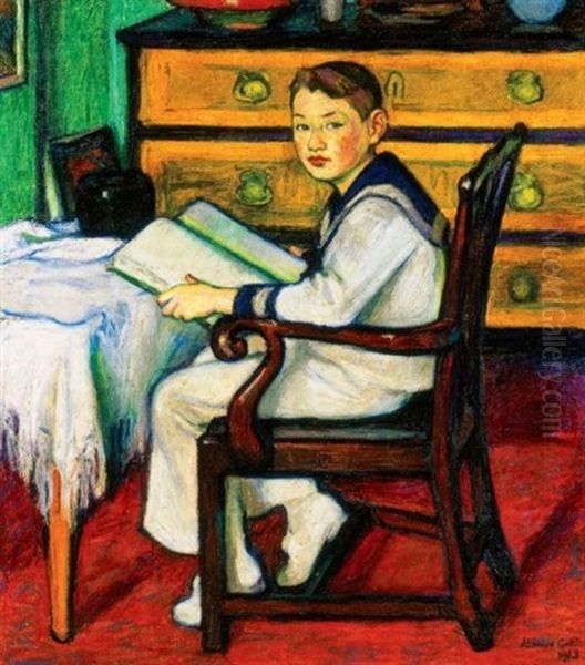 Matrozruhas Fiu (boy In Sailor Suit) Oil Painting by Ernesztin Lohwag