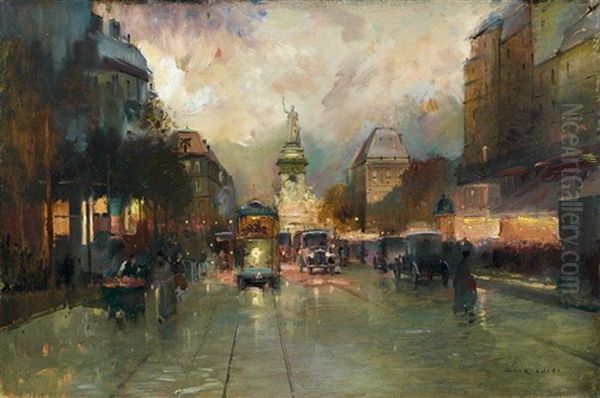 Paris La Nuit Oil Painting by Luigi Loir