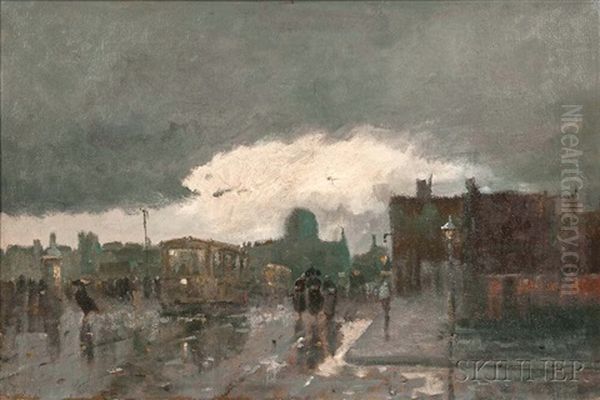 Paris In The Rain Oil Painting by Luigi Loir