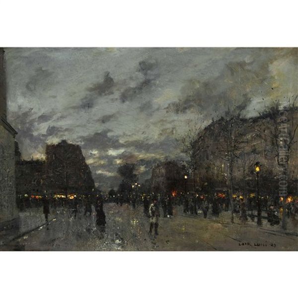 Pariser Boulevard In Der Abenddammerung Oil Painting by Luigi Loir