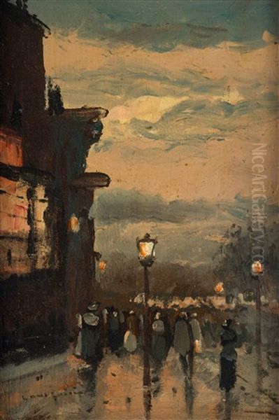 A Rainy Morning, Paris Oil Painting by Luigi Loir