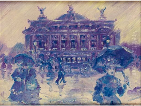 Strasenszene Vor Der Pariser Oper Oil Painting by Luigi Loir