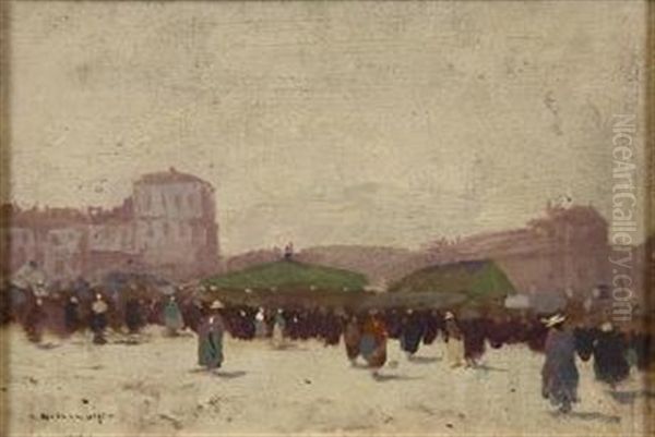 French Market Scene With Figures Oil Painting by Luigi Loir