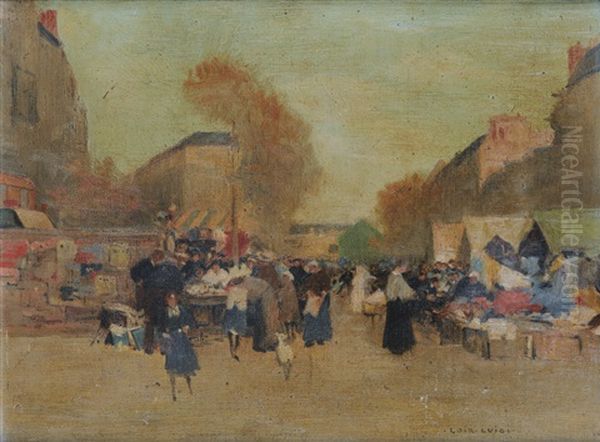 Scene De Marche A Paris Oil Painting by Luigi Loir