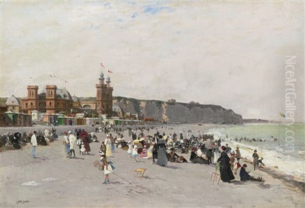 View Of The Beach And Casino At Dieppe Oil Painting by Luigi Loir