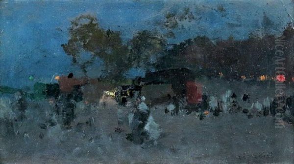 Vue De Paris Effet Nocturne Oil Painting by Luigi Loir