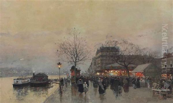 A Street Fair On The Banks Of The Seine Oil Painting by Luigi Loir