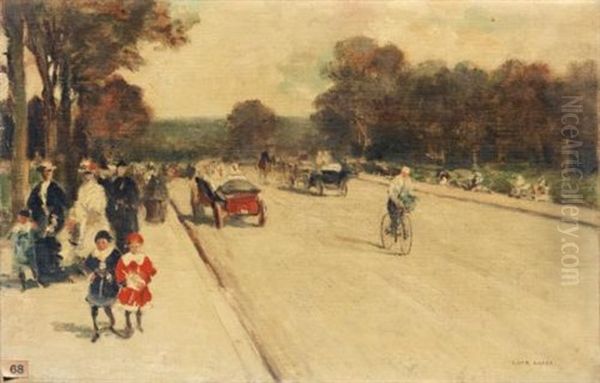 La Promenade, Avenue Du Bois De Boulogne A Paris Oil Painting by Luigi Loir