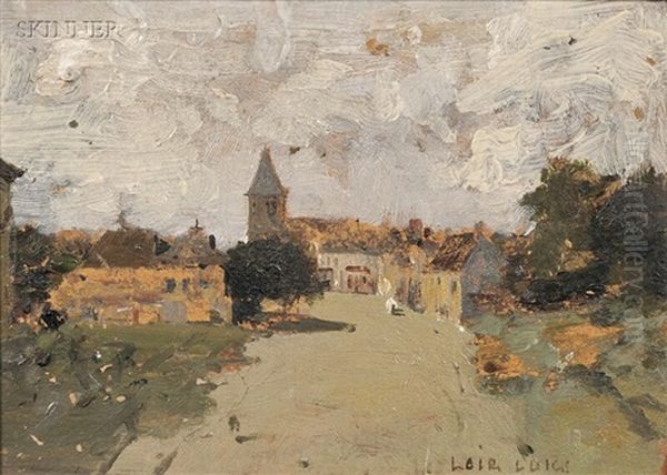 Artist Painting En Plein Air (+ View To A Town; 2 Works) Oil Painting by Luigi Loir