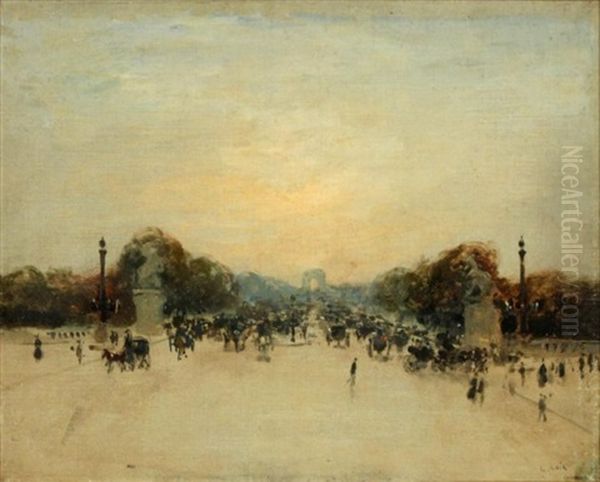 Promenade Aux Champs-elysees Oil Painting by Luigi Loir