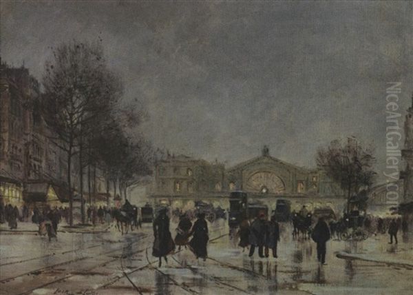 La Gare De L'est, Paris Oil Painting by Luigi Loir