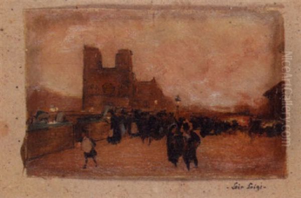 Promeneurs Pres Des Bouquinistes Oil Painting by Luigi Loir