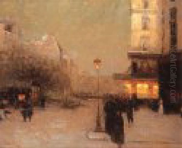 Paris A Nuit Oil Painting by Luigi Loir