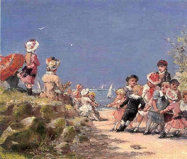 Le Jeu De La Corde Sur La Plage Oil Painting by Luigi Loir