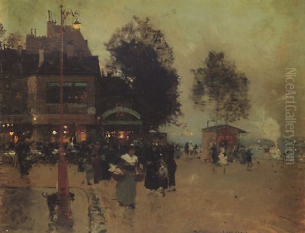 Paris A Cote De La Seine, Crepuscule Oil Painting by Luigi Loir