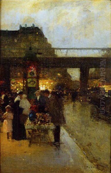 Marche A Barbes A La Tombee Du Jour Oil Painting by Luigi Loir