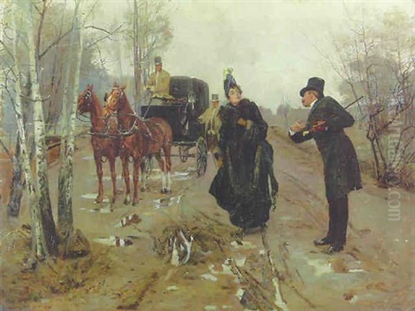 An Outing In The Country Oil Painting by Luigi Loir