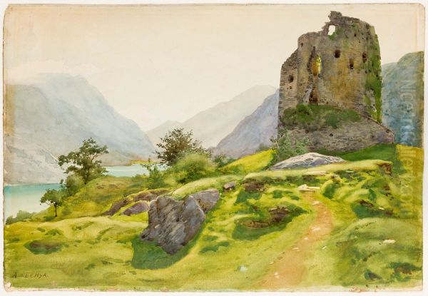 Mountain Landscape With Ruin Oil Painting by Albert Benois