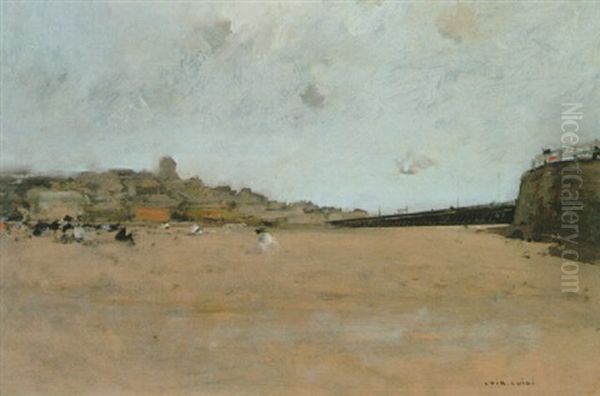 The Beach At Trouville Oil Painting by Luigi Loir