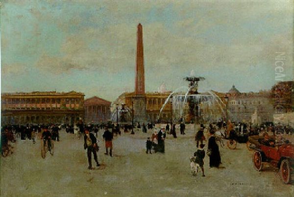 La Place De La Concorde, Paris Oil Painting by Luigi Loir