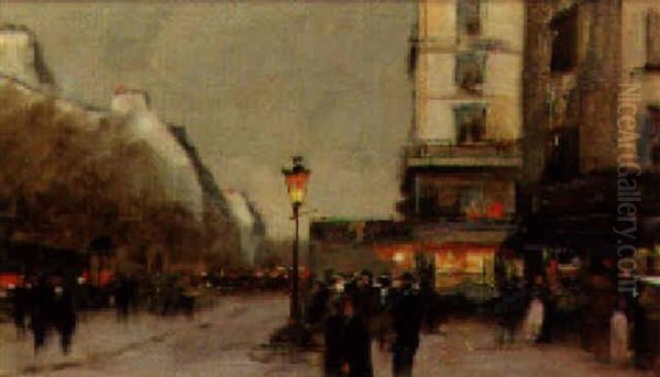 A Boulevard At Dusk Oil Painting by Luigi Loir