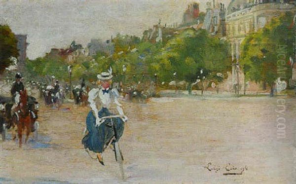 La Promenade, Porte Dauphine Oil Painting by Luigi Loir