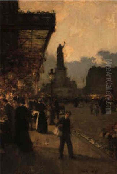 Place De La Republique, Paris Oil Painting by Luigi Loir