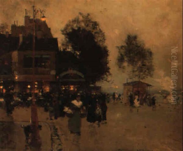 Paris A Cote De La Seine, Crepuscule Oil Painting by Luigi Loir