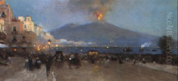 Promenade Devant Le Vesuve Oil Painting by Luigi Loir