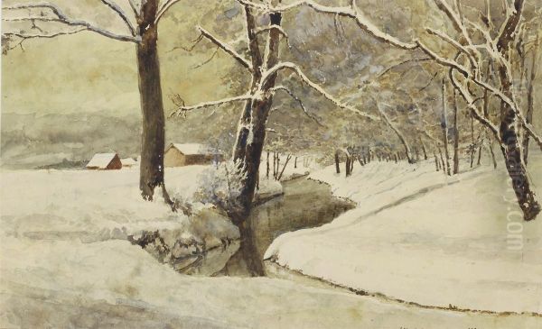 A Wooded Landscape In Winter by Albert Benois