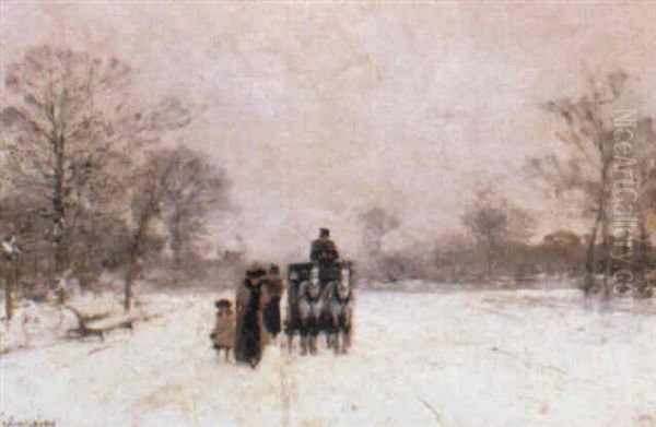 A Winter Outing Oil Painting by Luigi Loir