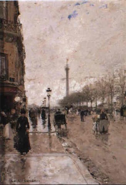 La Colonne De Juillet, Place De La Bastille Oil Painting by Luigi Loir