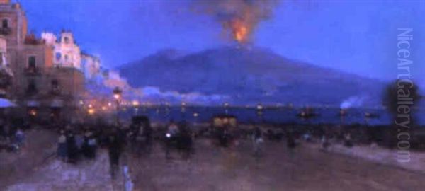 Vue De Naples: Le Soir Oil Painting by Luigi Loir