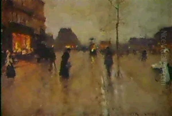 Twilight On The Avenue De Neuilly, Paris Oil Painting by Luigi Loir