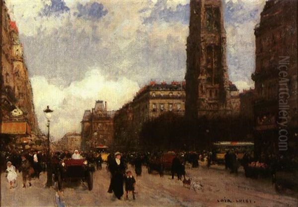 Tour St. Jacques-rue De Rivoli Oil Painting by Luigi Loir