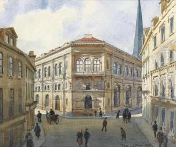 View Of The Riga Stock Exchange Oil Painting by Albert Nikolaivich Benua