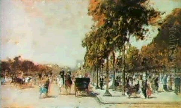 Les Champs Elysees, Paris Oil Painting by Luigi Loir