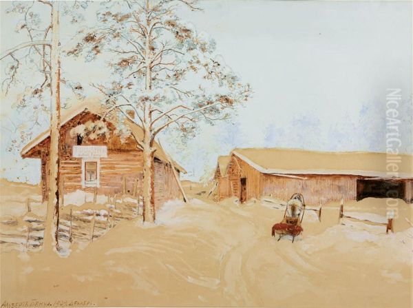 Finnish Yard Oil Painting by Albert Nikolaivich Benua