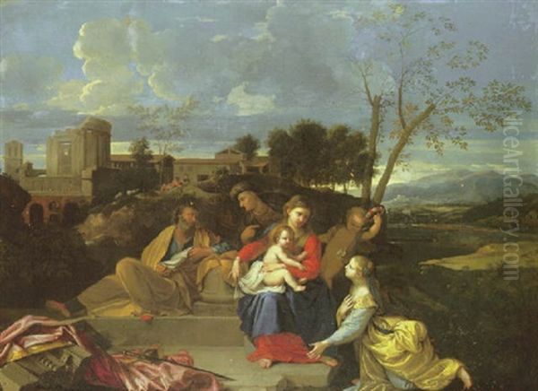 The Holy Family With Saint Mary Magdalen In An Arcadian Landscape Oil Painting by Nicolas Pierre Loir