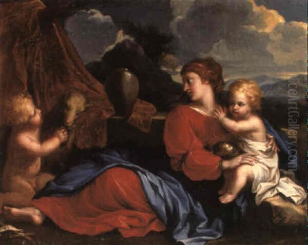 Vierge A L'enfant Avec Saint Jean Baptiste Enfant Dans Un Paysage Oil Painting by Nicolas Pierre Loir