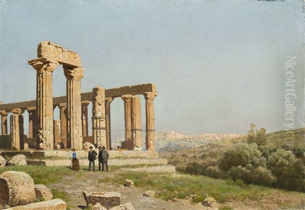 Tempio Di Giunone Con Agrigento Sullo Sfondo Oil Painting by Francesco (Luigi) Lojacono