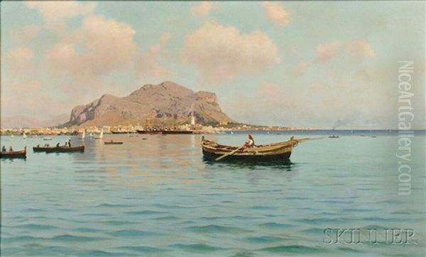 Fisherman Off The Coast Of Palermo Oil Painting by Francesco (Luigi) Lojacono