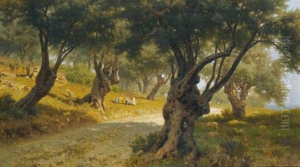 The Olive Grove, Palermo Oil Painting by Francesco (Luigi) Lojacono