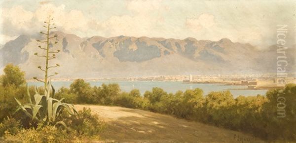 Palermo, Panorama Dalla Villa Belmonte Oil Painting by Francesco (Luigi) Lojacono