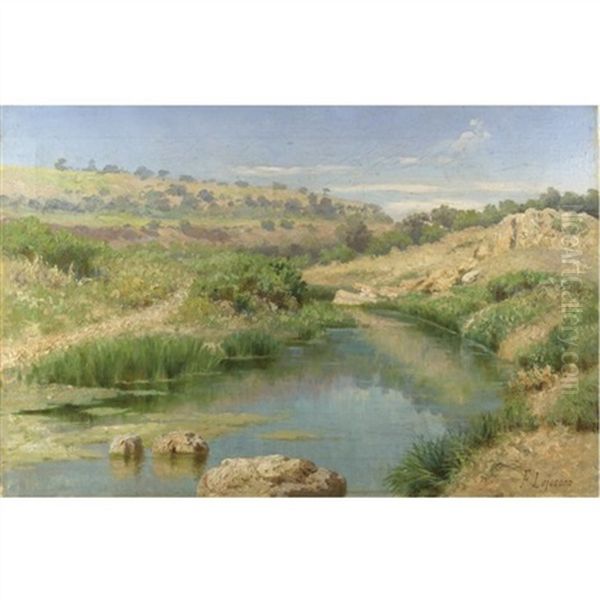 La Riva Del Fiume Oil Painting by Francesco (Luigi) Lojacono