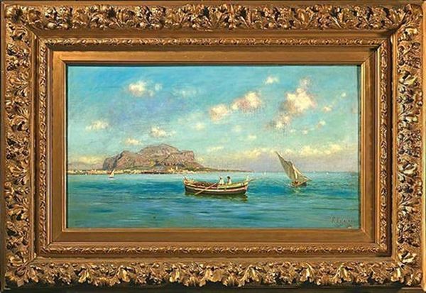 Fischerboote In Der Bucht Von Palermo, Im Hintergrund Erhebt Sich Der Monte Pellegrino Oil Painting by Francesco (Luigi) Lojacono